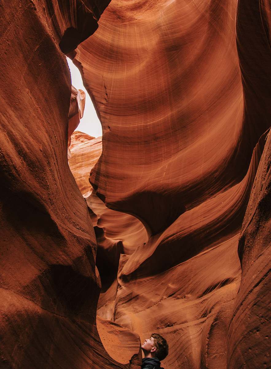 antelope canyon man standing inside cave human